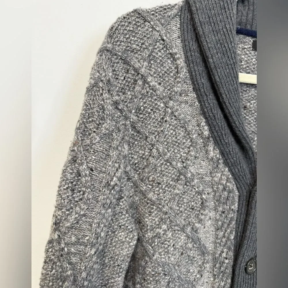 Banana Republic Gray Marled Chunky Cable Knit Cardigan Sweater Men's Small